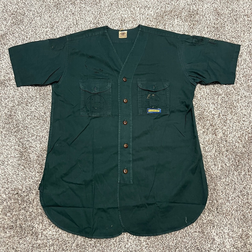 VTG 50s 60's Boy Scout Shirt No Collar No Patches Explorer BSA Forest Green M